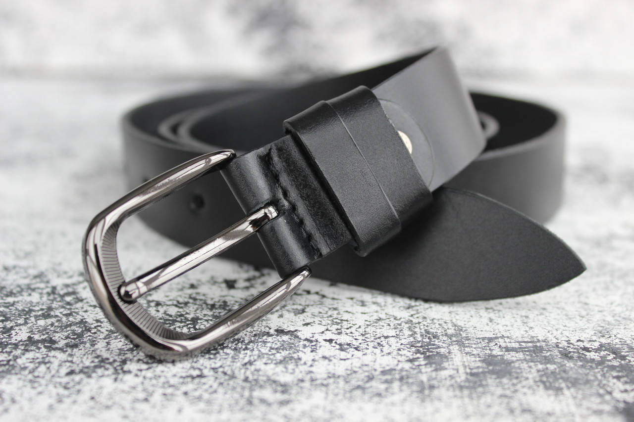 

Женский ремень кожаный черный 3 см