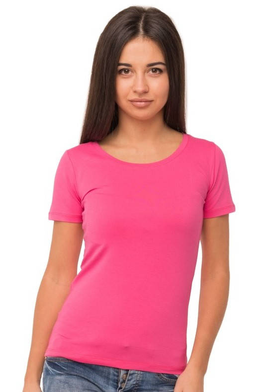 

Розовая футболка женская без рисунка яркая спортивная летняя с коротким рукавом хлопок стрейч Украина 50, Розовый