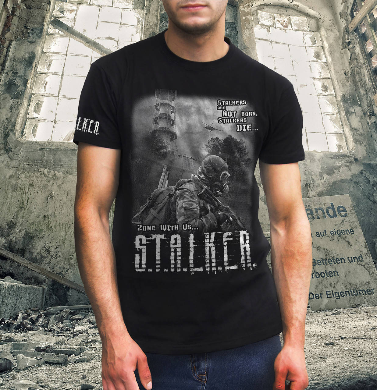 

Kрутая футболка мужская с печатью СТАЛКЕР отличный подарок!