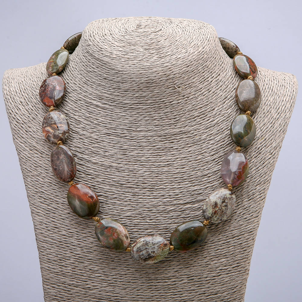 

Бусы из натурального камня Яшма Пикассо, овал 25х18мм L-45см +-