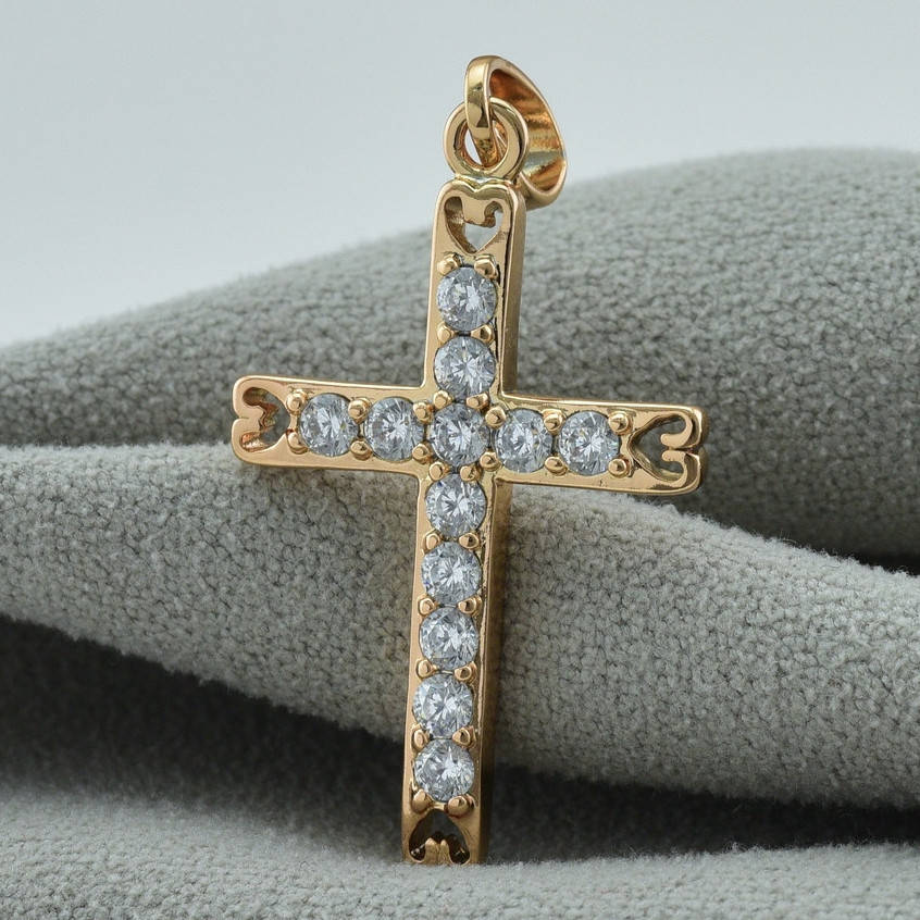 

Крестик 71419 для цепочки до 3 мм размер 32х18 мм белые фианиты вес 1.7 г позолота 18К