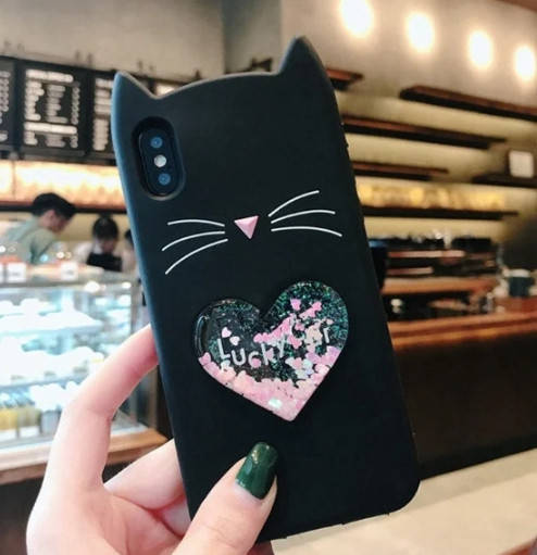 

3D Чехол для Iphone XS Max Котик с ушками и сердечком, Розовый