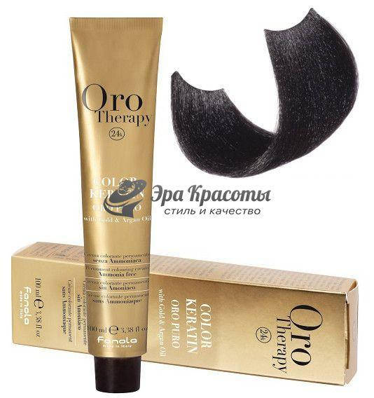 

Безаммиачная крем-краска для волос 1.0 Черный Oro Therapy Color Keratin Fanola, 100 мл