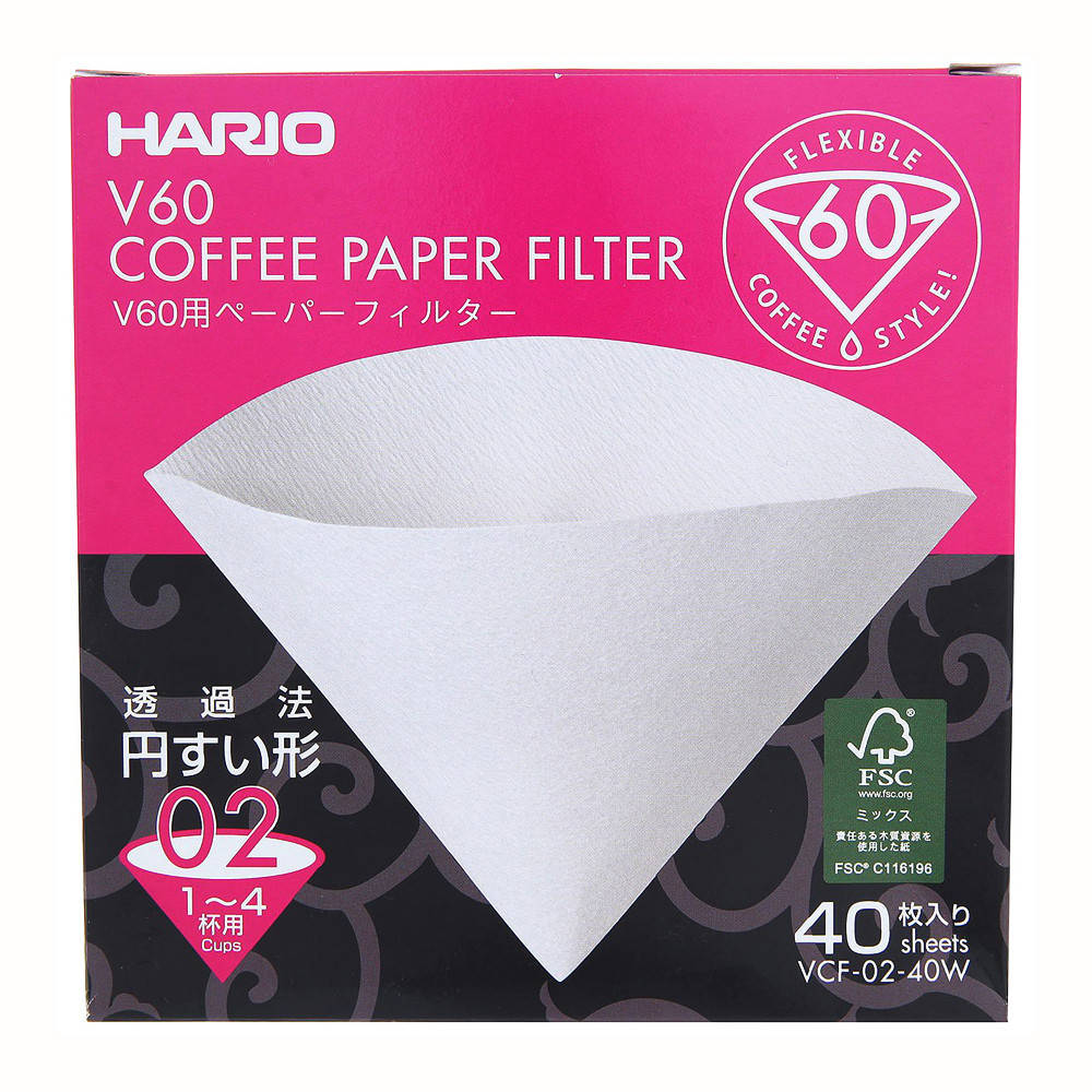 

Фильтры Hario V60 02 бумажные белые для пуровера, 40 шт Харио VCF-02-40W, Белый