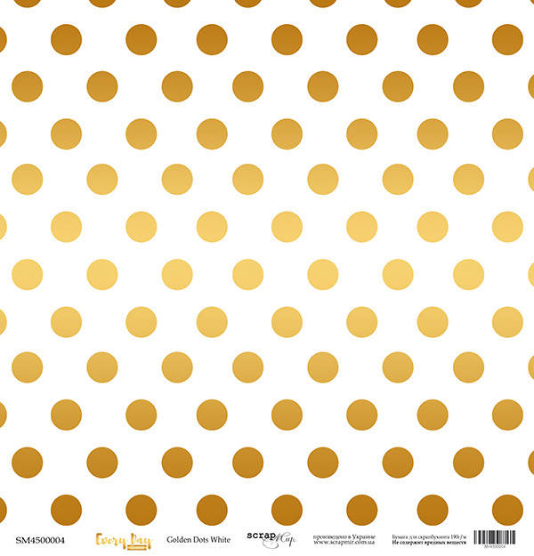 

Скрапбумага с золотым тиснением 30x30 Golden Dots White от Scrapmir