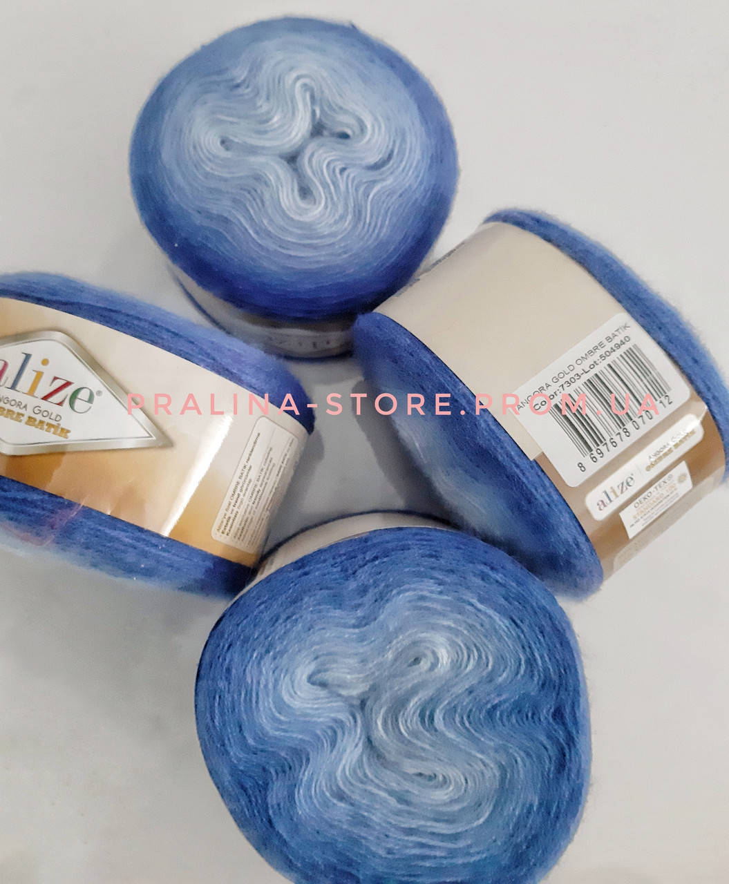 

Акриловая пряжа Ализе Омбре ANGORA GOLD OMBRE BATİK голубого цвета 7303, Разные цвета