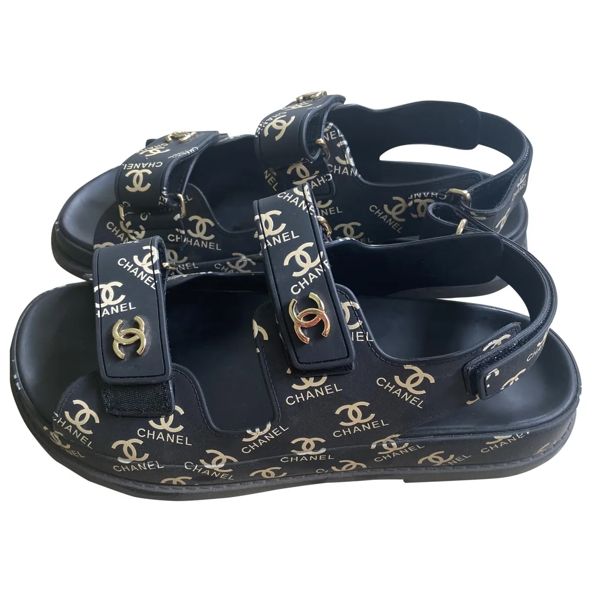 

Женские сандалии Chanel Dad Sandals Logo Black (босоножки шанель, черные)