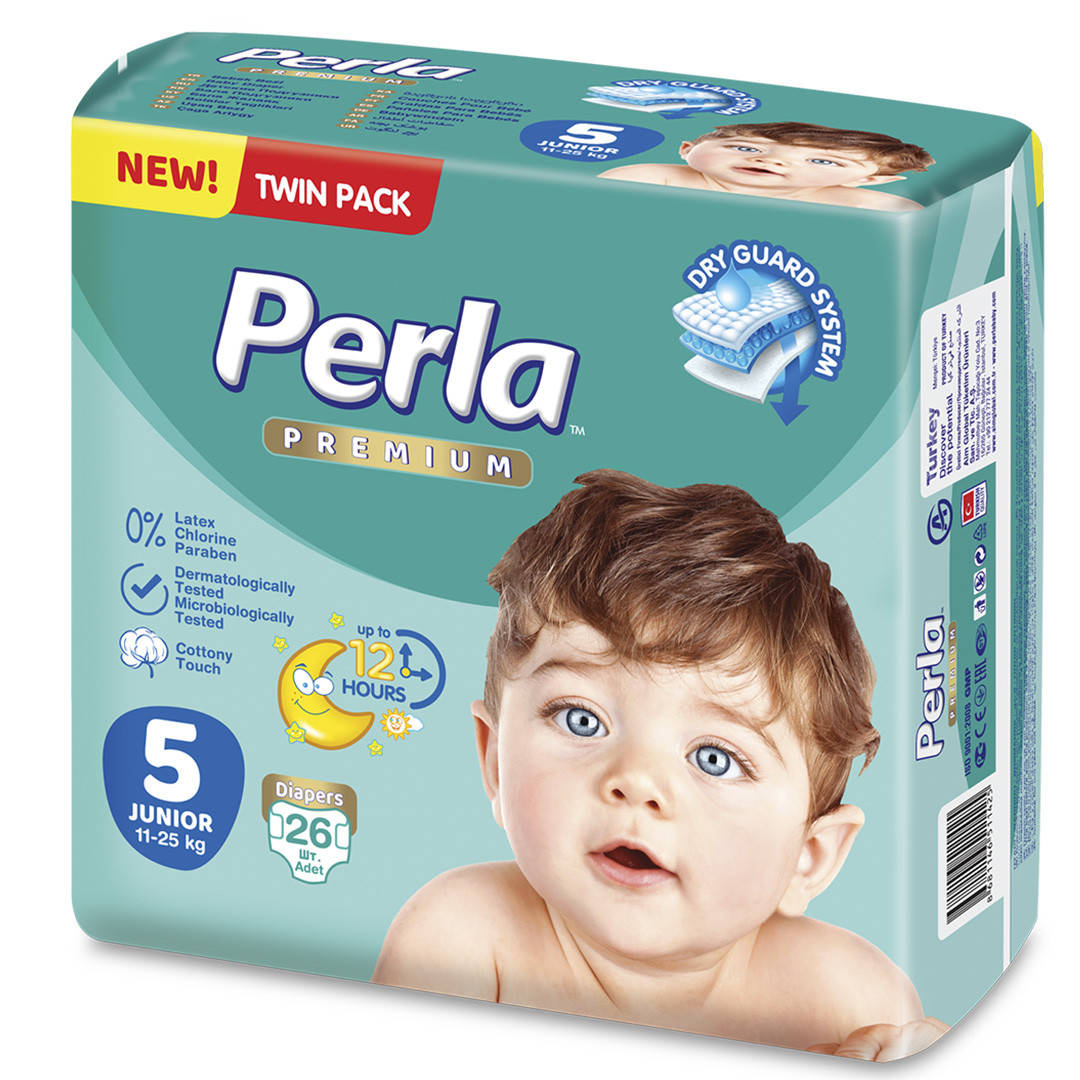 

Подгузники для детей размер 5 Perla Premium Junior (11-25кг) 26шт, Белый