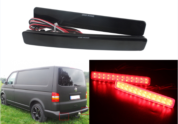 

Светодиодные отражатели в задний бампер VW T5 дорестайл, дымчатые
