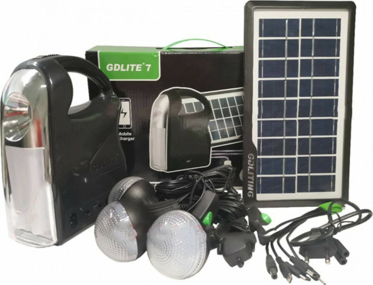 

Портативная солнечная станция GDLite 7 с power bank solar для кемпинга с 3-мя фонарями