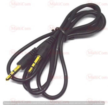 

05-02-121. Шнур 3,5 AUX стерео (штекер - штекер), металл, gold pin, черный, 1м