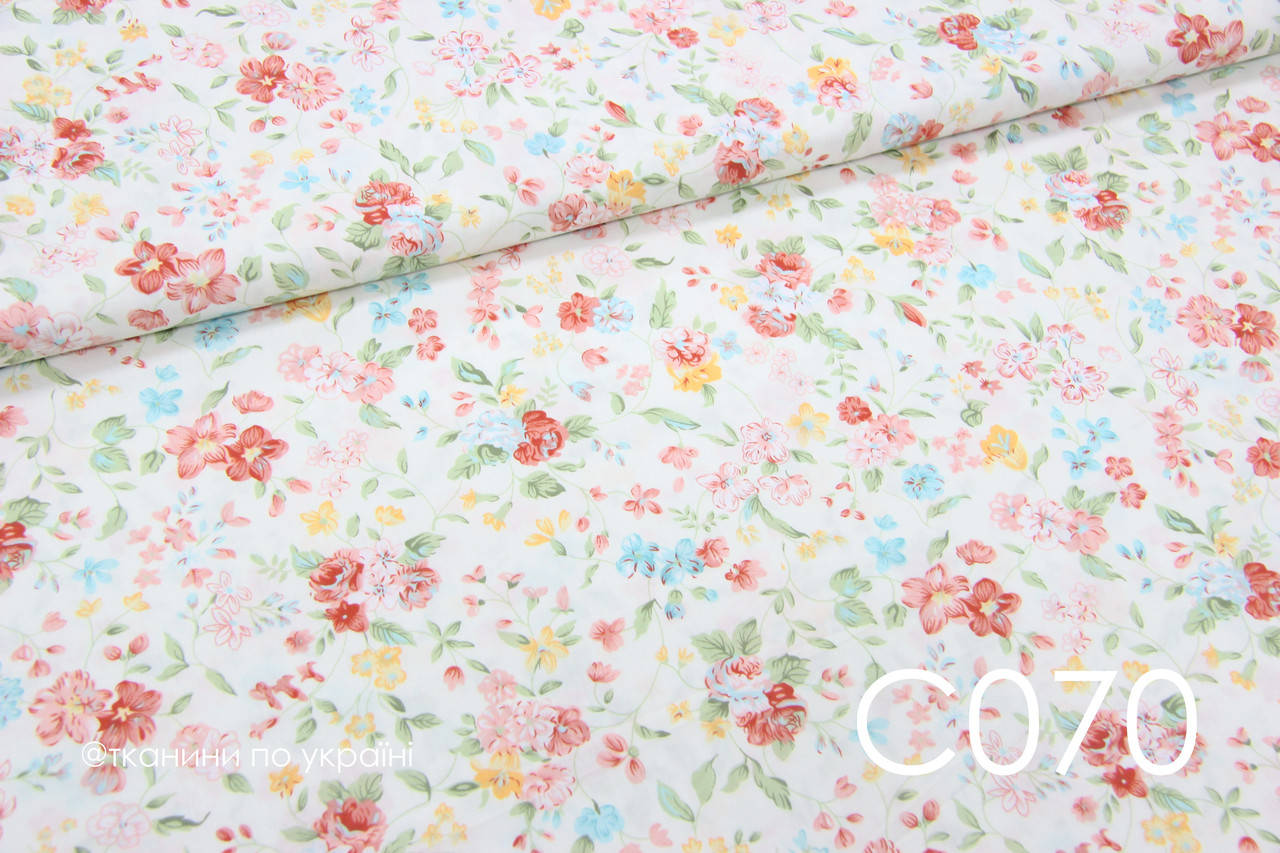 

Ткань сатин Цветы персиковые, Персиковый