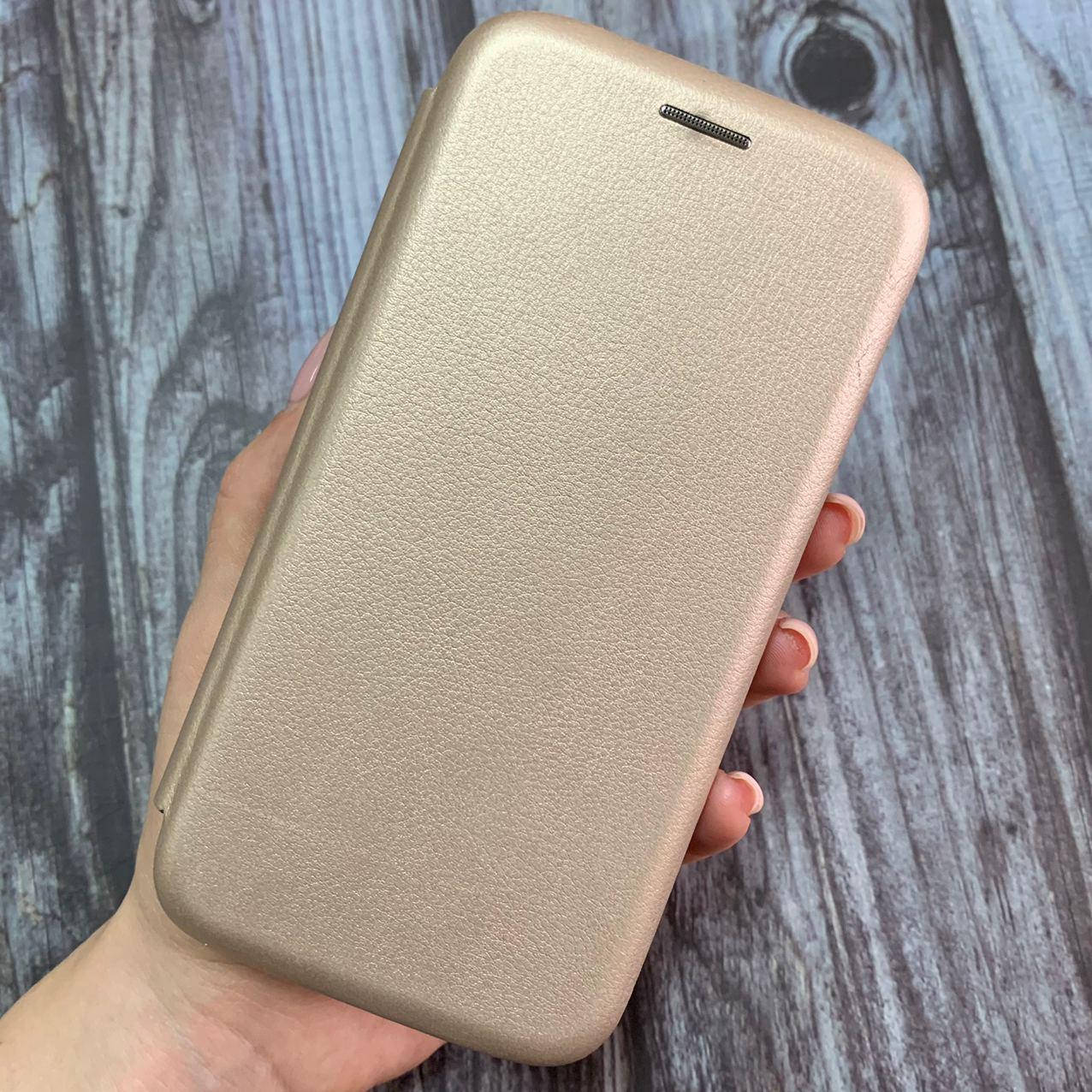 

Чехол книга для Samsung Galaxy S7 с эко кожи с подставкой магнитом книжка на телефон самсунг с7 золотая STN