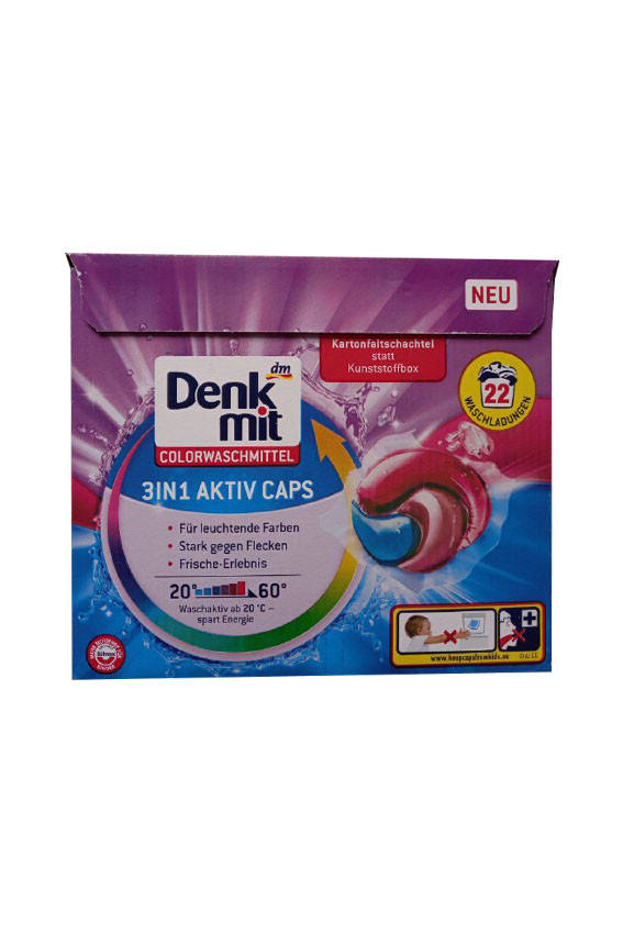 

Капсулы для стирки цветных вещей DENKMIT Colorwaschmittel 3in1 Aktiv Caps 22шт