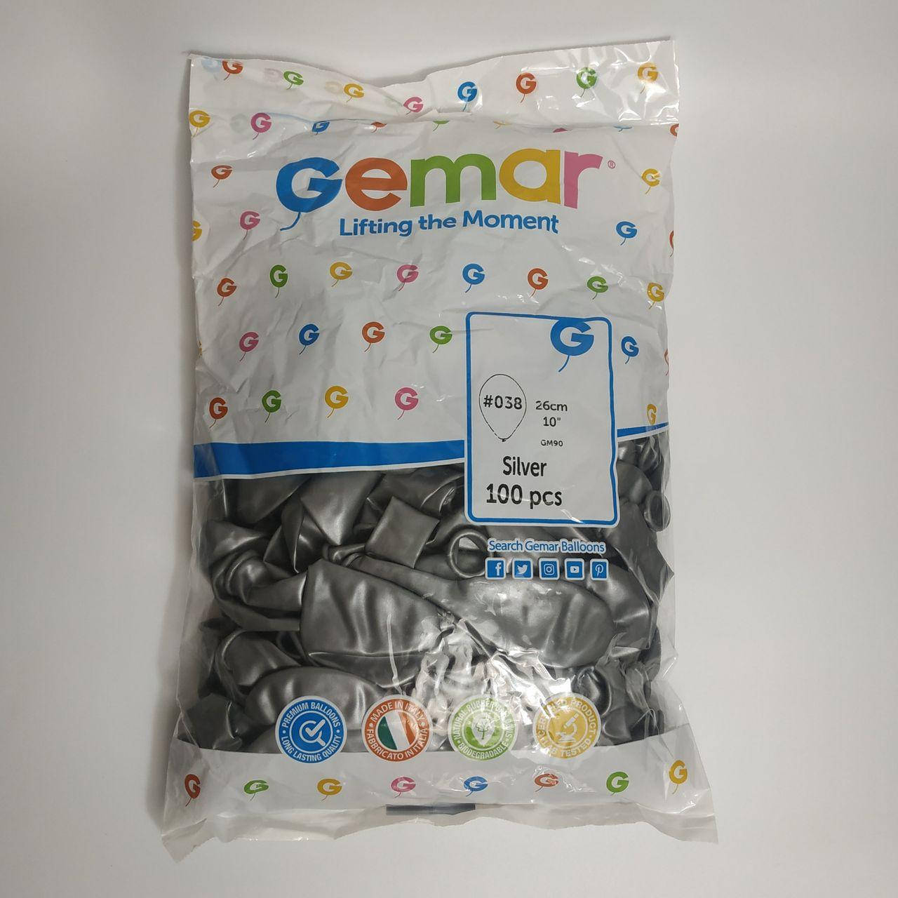 

Воздушные шары Gemar серебро 10"(26 см) 100 шт, Серебристый
