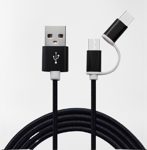 

USB кабель 2 в 1 Lightning/ MicroUSB, 2A, 1метр. Черный Кладовка