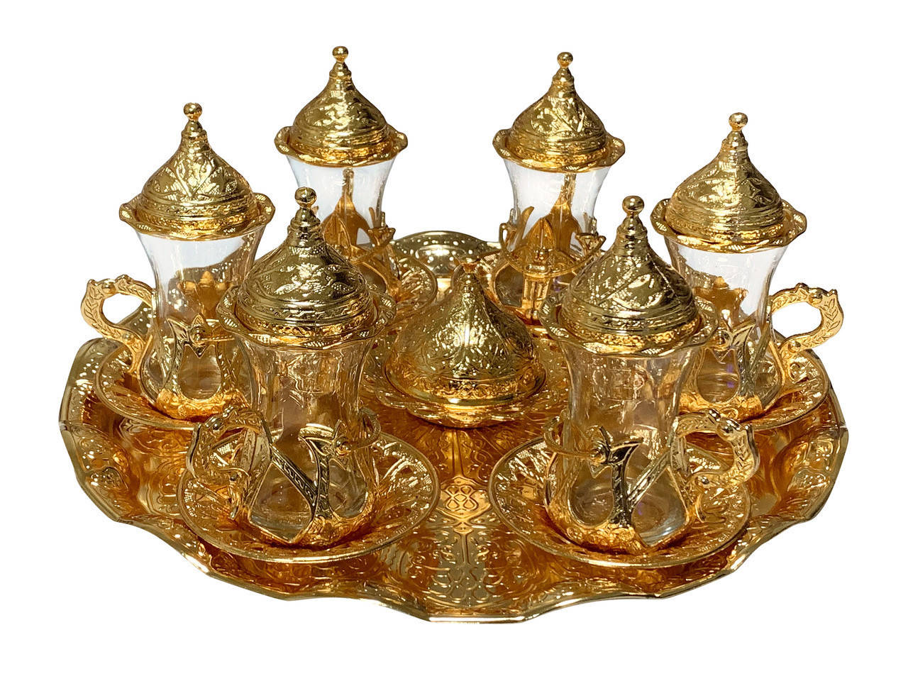 

Турецкие армуды на подносе MCA Vizyon из мельхиора в позолоте набор