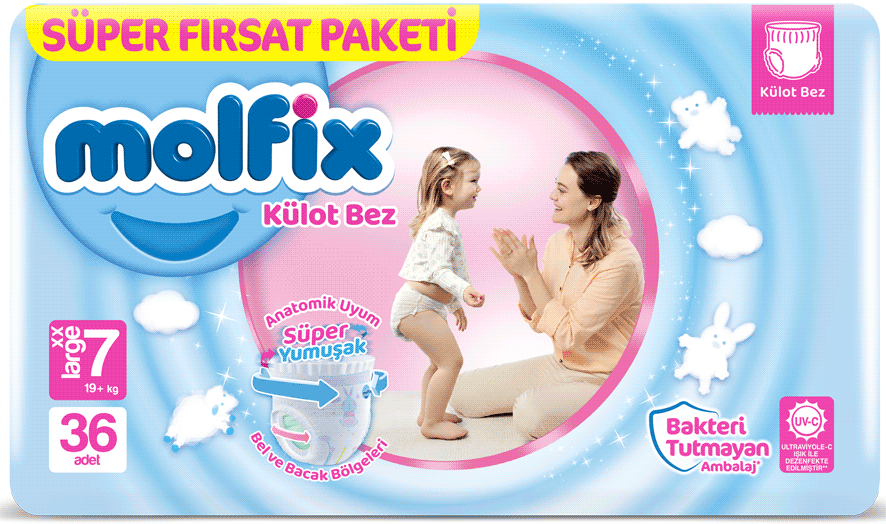 

Трусики-подгузники Molfix XXL размер 7 (19+ кг), 36 шт для детей, Белый
