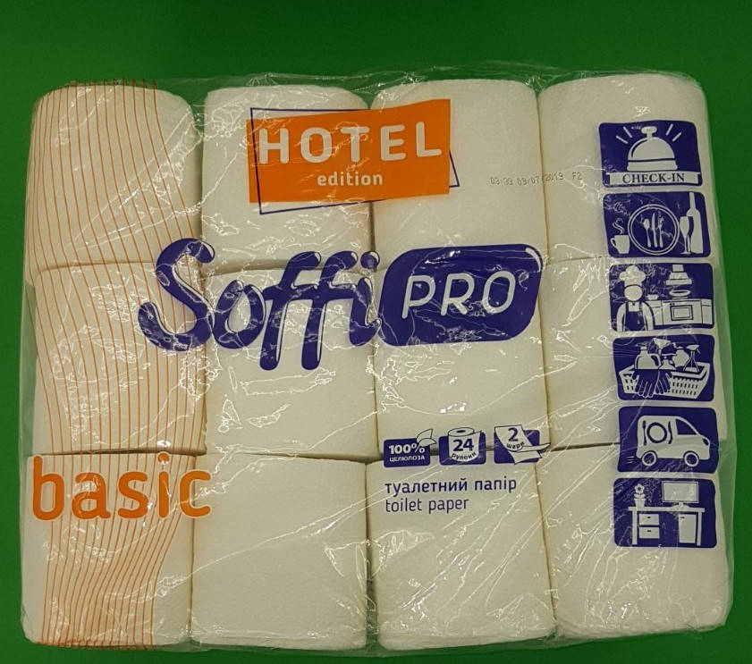 

Туалетная бумага(2слоя) белая (а24)SoffiPro Basic HOTEL (1 пач) (Gordi), Белый