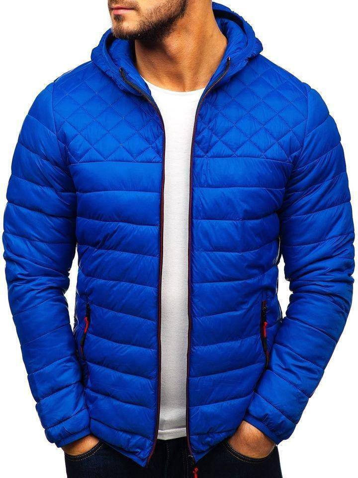 

Куртка мужская демисезонная весенняя осенняя Hot синяя с капюшоном | Утепленная стеганая ветровка мужская