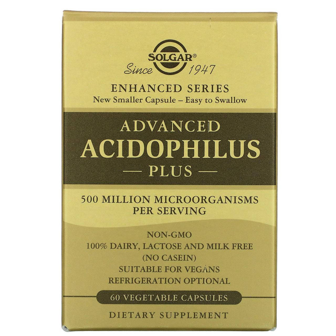 

Пробиотики, Advanced Acidophilus, Solgar, 60 капсул (SOL-00014)