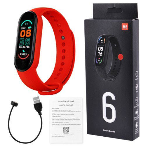 

Фитнес браслет FitPro Smart Band M6 (смарт часы, пульсоксиметр, пульс). Цвет: красный