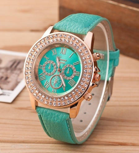 

Часы женские Женева Geneva стразы два ряда мята 53-03