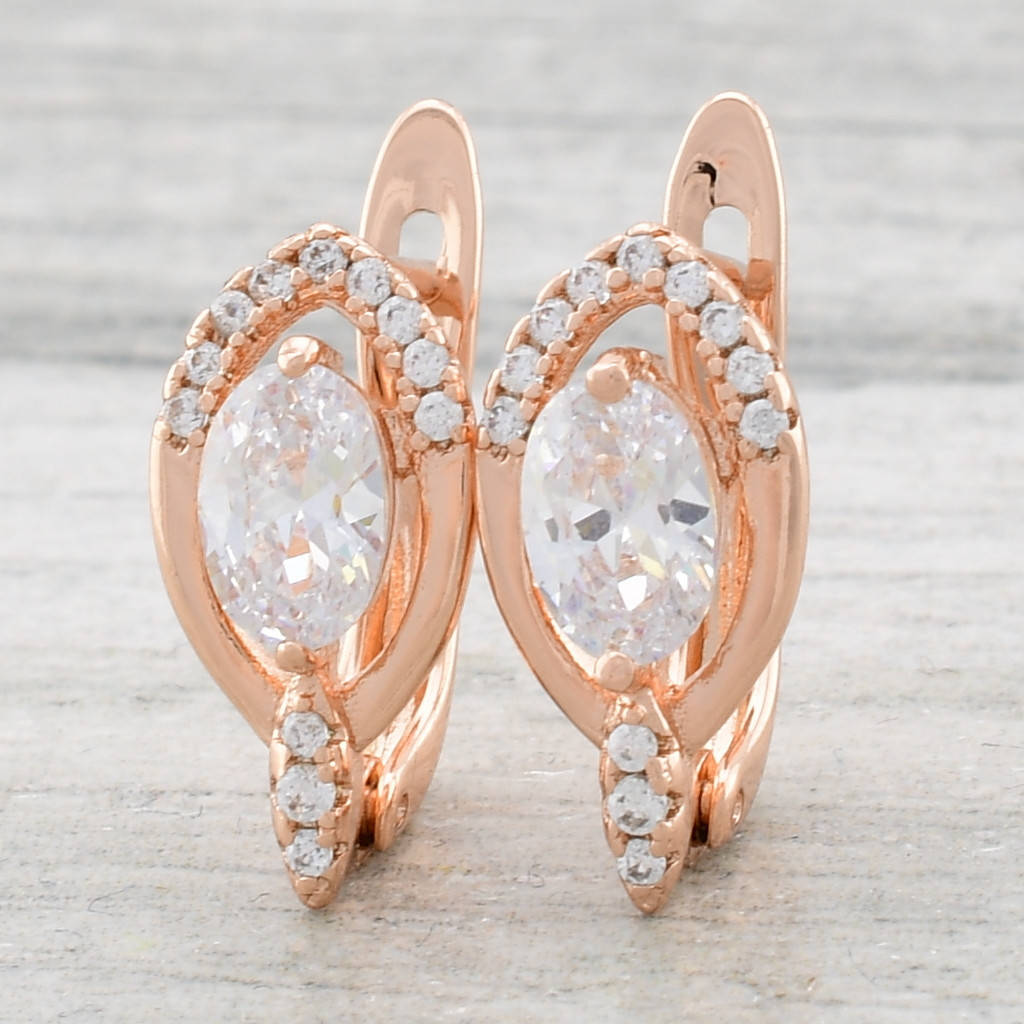 

Серьги Xuping 24036РО размер 15х7 мм куб. цирконий вес 2.0 г позолота РО