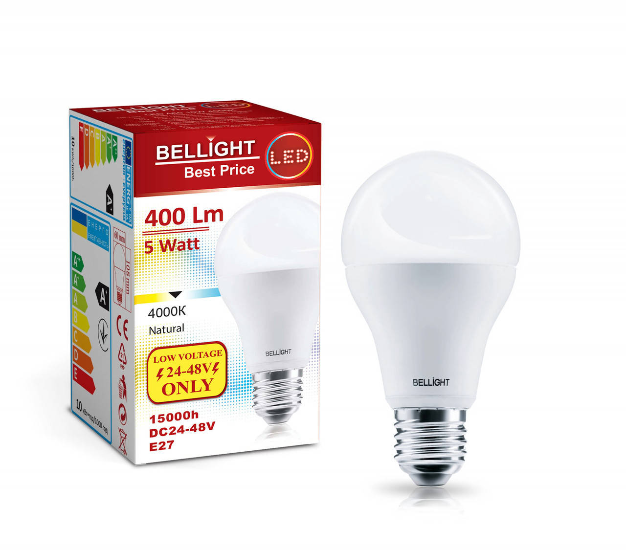 

Светодиодная лампа LED A55 24/48V 5W E27 4000K Best Price