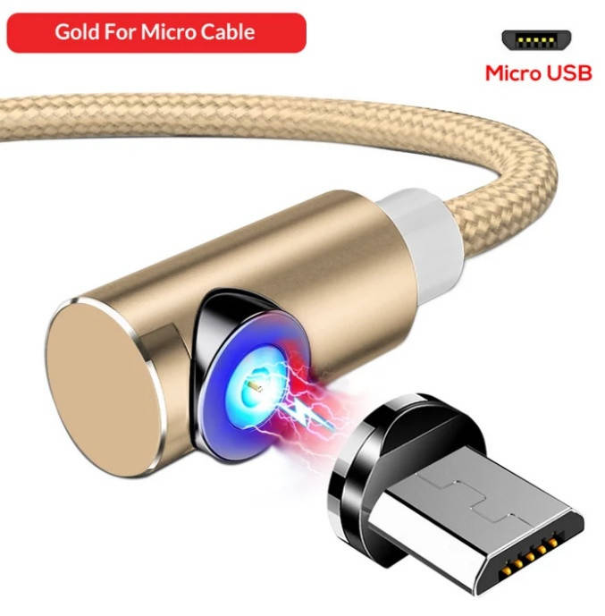 

Магнітний Кутовий Micro USB кабель TOPK Золотий 2 метра, Золотистый