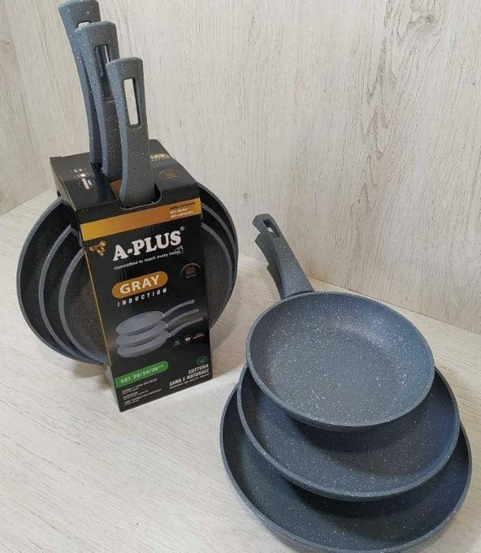 

Набор сковородок A-PLUS 1741 (20 см, 24 см, 28 см) мраморное покрытие
