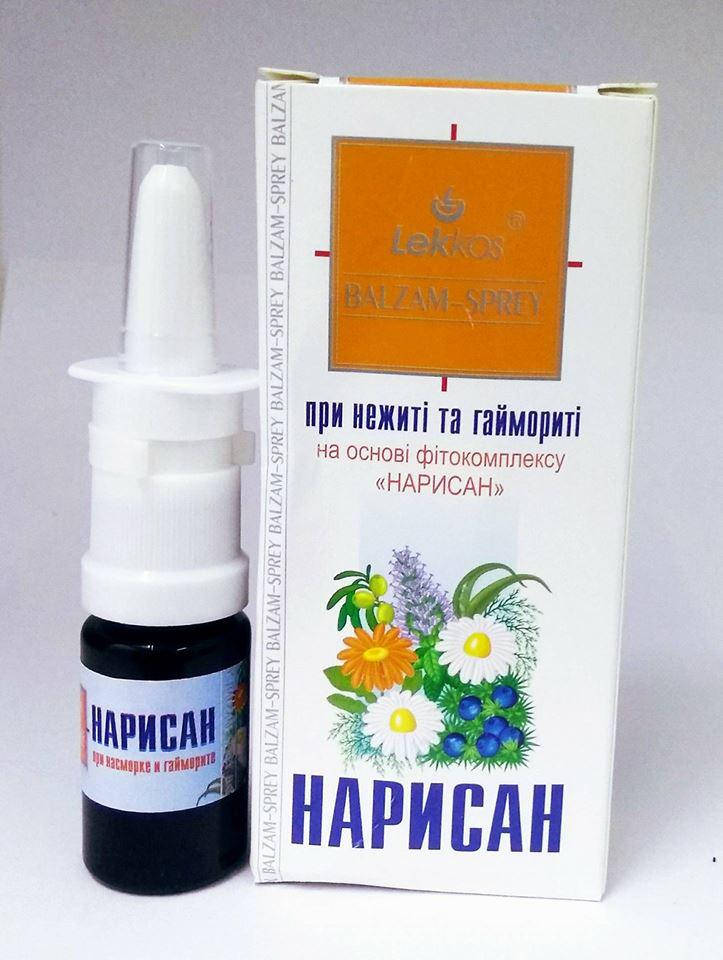 

Бальзам-спрей для носа от гайморита, ринита Нарисан 10 мл Леккос