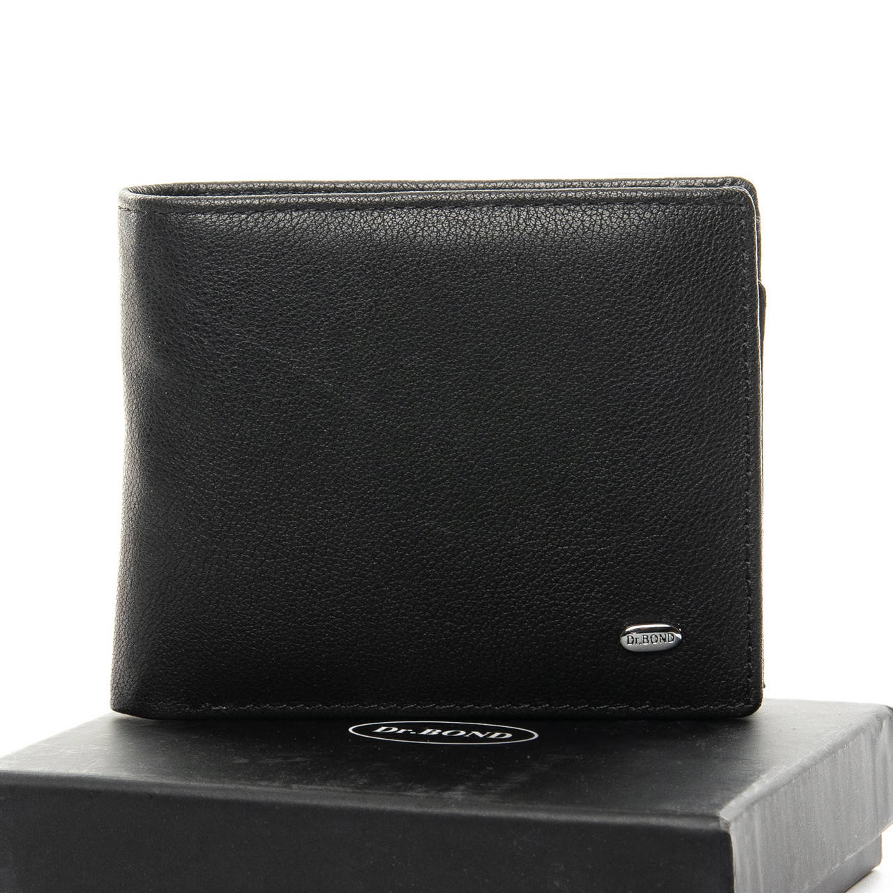 

Стильный кожаный кошелек на магните мужской черного цвета, DR. BOND портмоне мужское, Черный