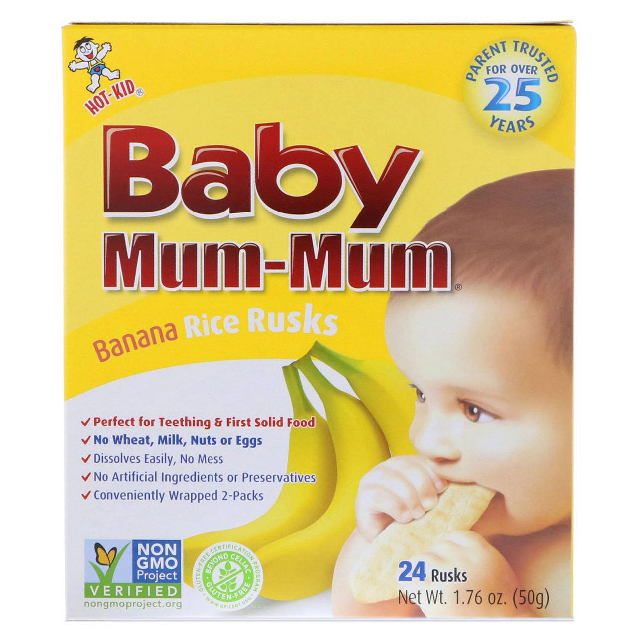 

Рисовые галеты с бананом, 24 сухарика, 50 г Hot Kid, Baby Mum-Mum