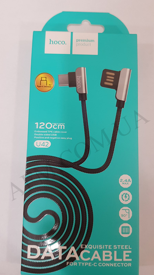 

USB кабель Hoco U42 Exquisite steel Type- C 2.4A (1200mm) чёрный, Черный