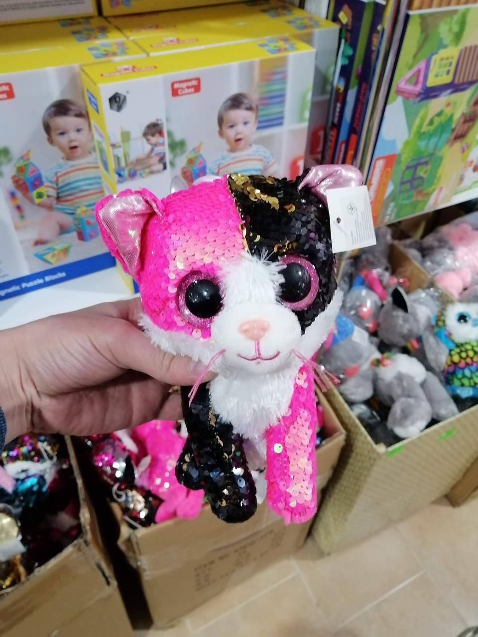 

Мягкая игрушка Котик с пайетками 20см., Разные цвета