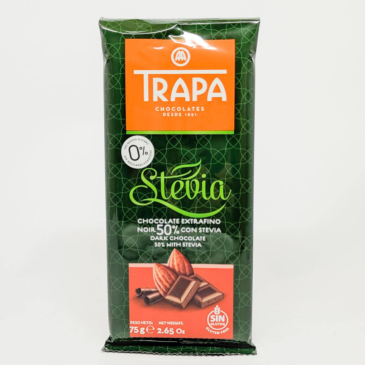 

Шоколад без сахара Trapa Stevia Dark Chocolate 50% cacao 75 gramm