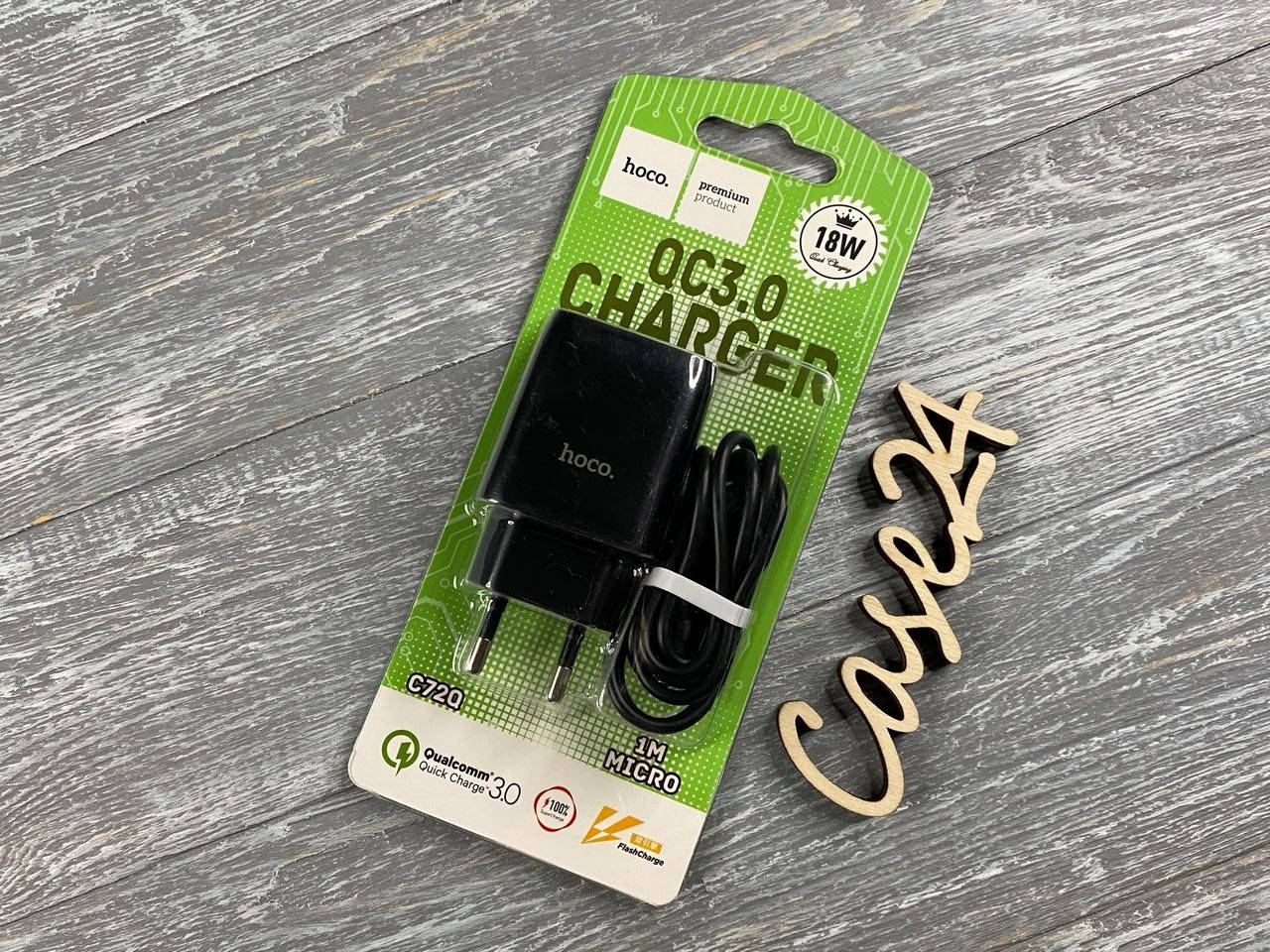 

СЗУ Hoco C72Q с кабелем Type-C (QC3.0, 1USB, 18w) 1м (2 цвета) черный