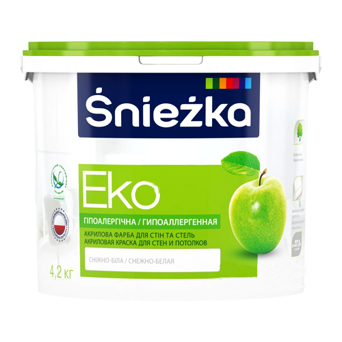 

Краска Sniezka ECO гипоаллергенная акриловая для стен и потолков 3л (4.2кг), Белый