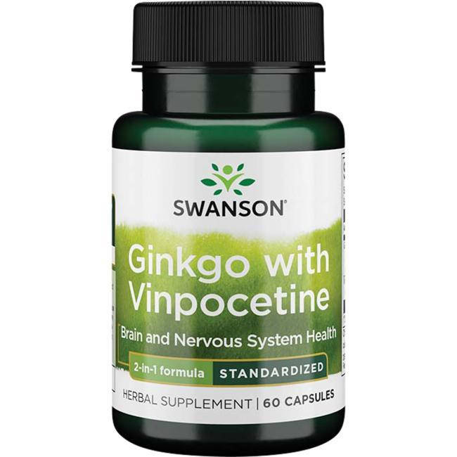 

Гинкго с винпоцетином, Swanson, Ginkgo with Vinpocetine, 40/5 мг, 60 капсул