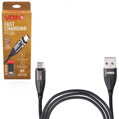 

Кабель магнитный VOIN USB - Type C 3А, 1m, black (быстрая зарядка/передача данных) (VP-6101C BK)