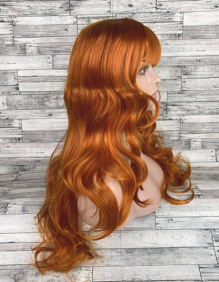 

Парик для женщин рыжий волнистый длинный с челкой и пробором 70см