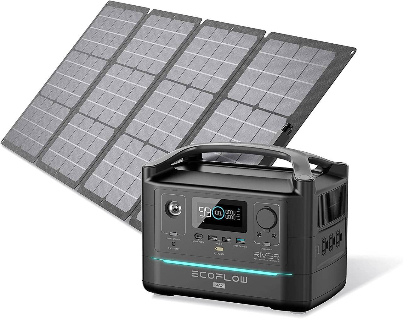 

Зарядная станция EcoFlow RIVER Max +110W Solar Panel. Портативная зарядная станция EcoFlow с солнечной панелью