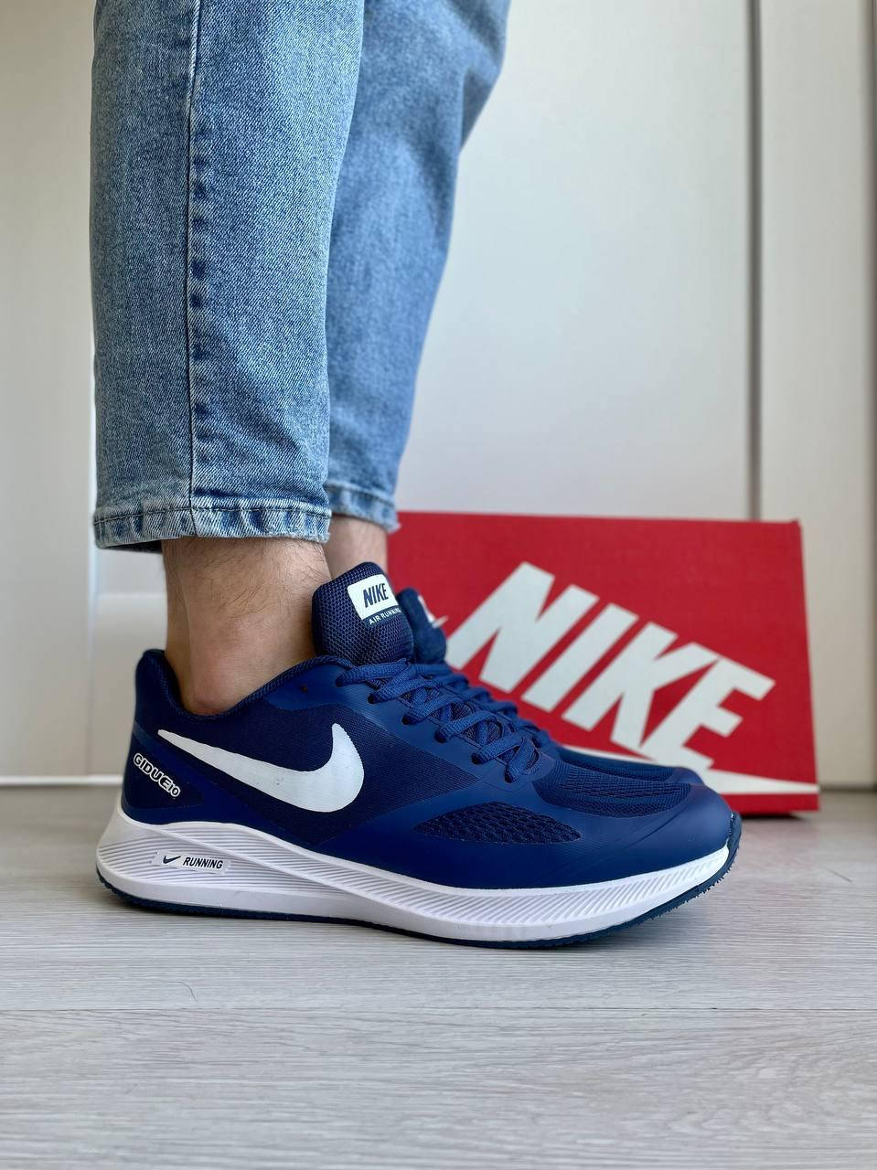 

Кроссовки мужские Nike Air Running, синие, нейлон, сетка, текстиль 46-29.5 см, Синий