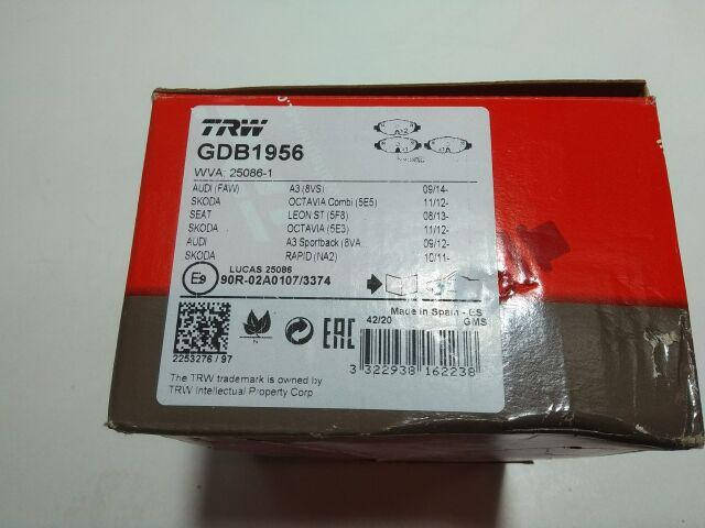 

Колодки передние тормозные VAG 12-, TRW (GDB1956)