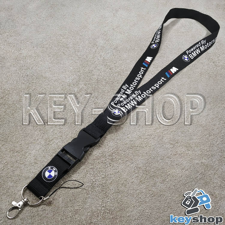 

Шнурок на шею (черный) для ключей с карабином и логотипом BMW Motorsport (БМВ Моторспорт)