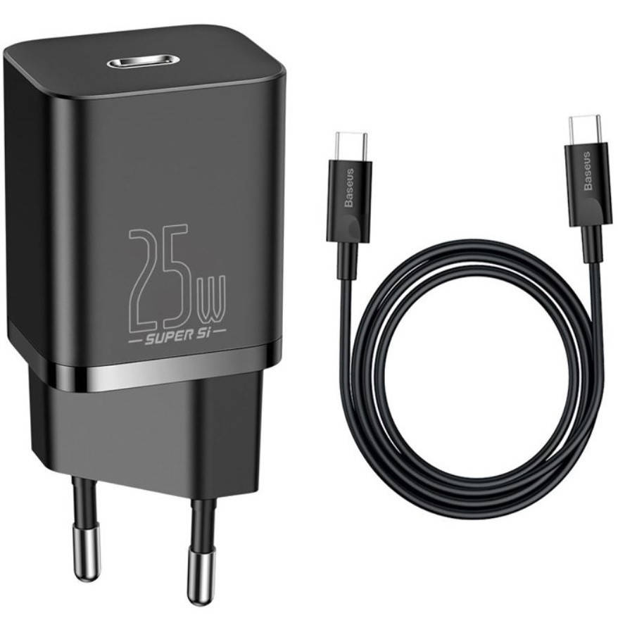 

Зарядное устройство с быстрой зарядкой + кабель Type-C BASEUS |1Type-C, 25W, PD/QC| Черный (TZCCSUP-L01)