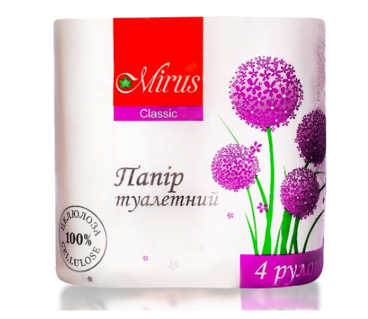 

Туалетная бумага , стандартный рулон 4 шт ТМ Mirus Мирус, Белый