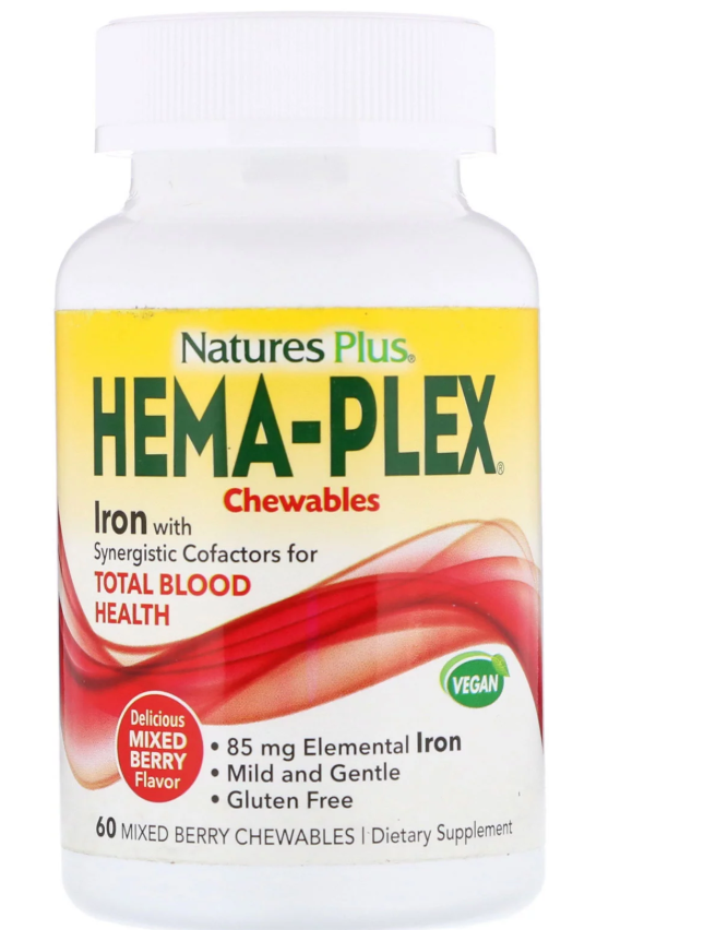 

Nature's Plus, Hema-Plex, ягодное ассорти, 60 жевательных пастилок