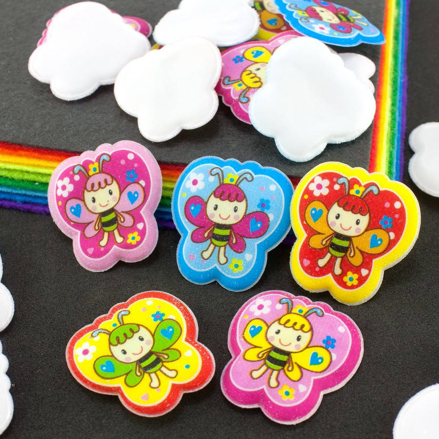 

(20шт) Виниловые патчи, аппликации с мягким наполнителем 30х30мм "Пчёлки" Цвета - микс